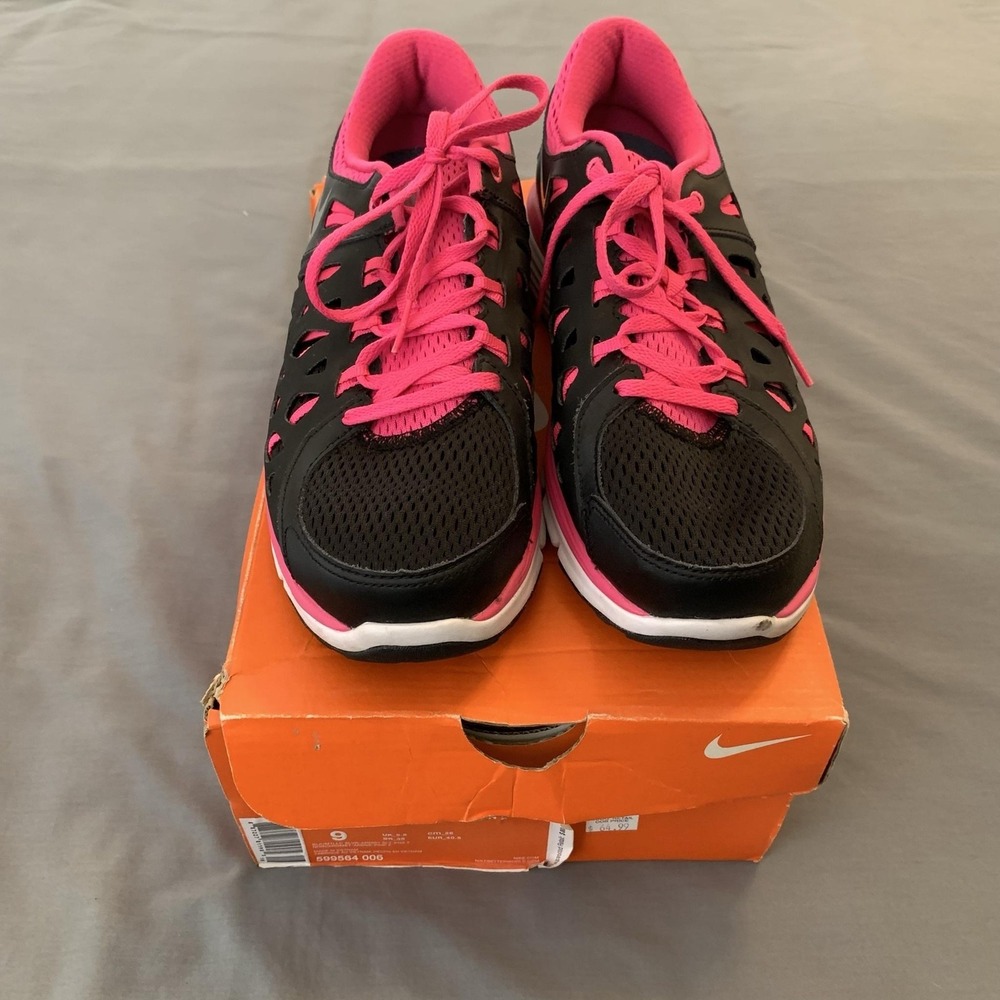 Nike Dual Fusion Run 2 Shoes Womens Size 9 Black Pink‎ Running 599564-006